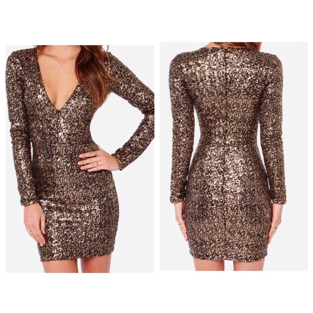 Dress the Population Gold Sequin Midi Dress